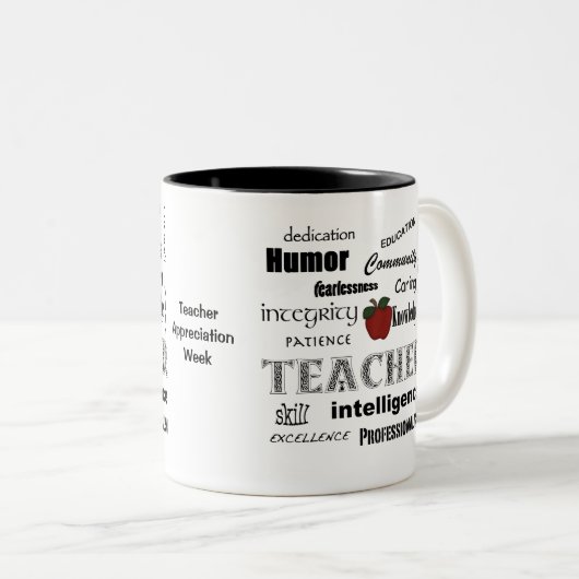 Leerlingenwaardering + rode appel tweekleurige koffiemok (Voorkant rechts)