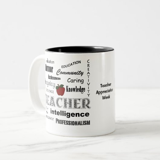 Leerlingenwaardering + rode appel tweekleurige koffiemok (Voorkant links)