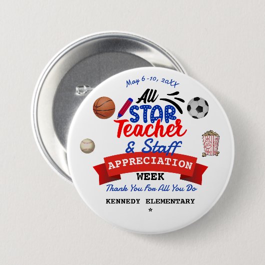 Leerlingenweek Alle Star School Name Ronde Button 7,6 Cm (Voorkant /achterkant)