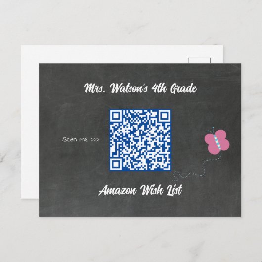 Leerschaakbord Wish List QR Code Aangepast Briefkaart (Voorkant / Achterkant)