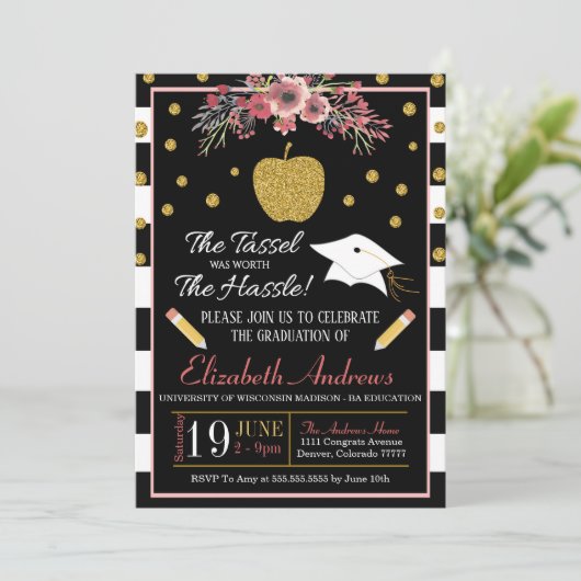 Leerschool Afstuderen Uitnodiging Floral (Staand voorkant)