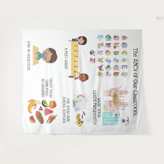 Leerschool Classroom Covid Rules Wandkleed (Voorkant (horizontaal))