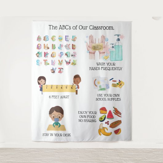 Leerschool Classroom Covid Rules Wandkleed (Voorkant)