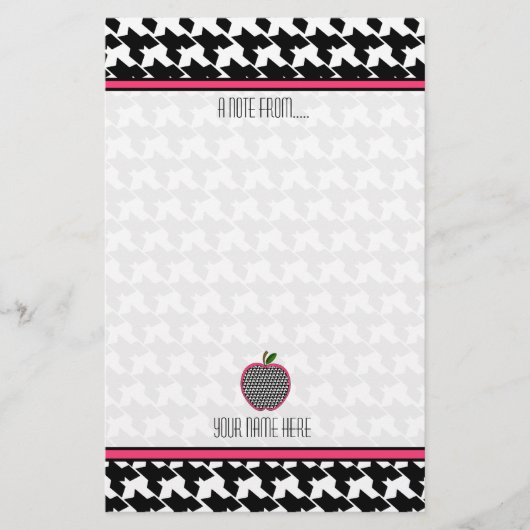 Leerschool — Houndstooth Apple Briefpapier (Voorkant)