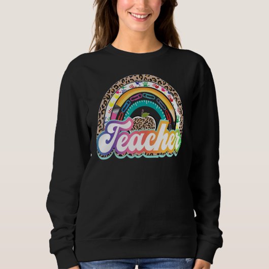 Leerster Rainbow Leopard Terug naar school Leraar Trui (Voorkant)