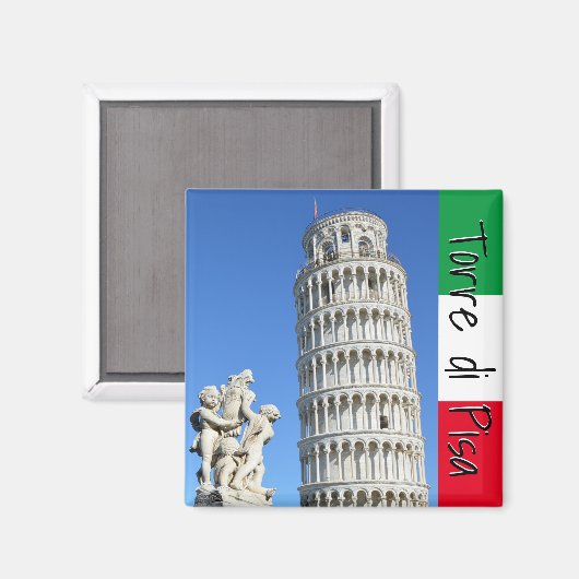 Leertoren van het beeld van Pisa en Putti Fountain Magneet (Voorkant / Achterkant)
