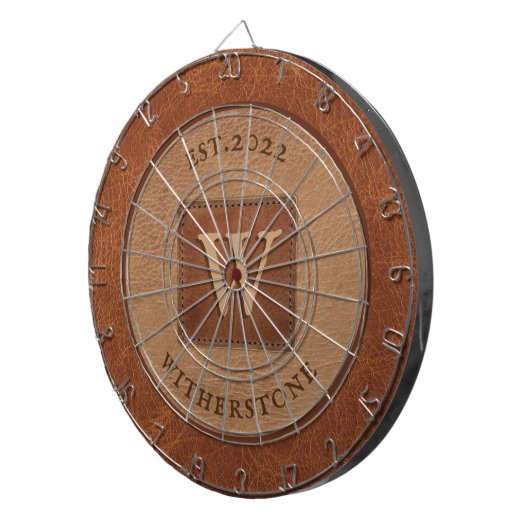 Leerverf Ton Tan Kastanje Bruin Dartbord (Voorkant Rechts)