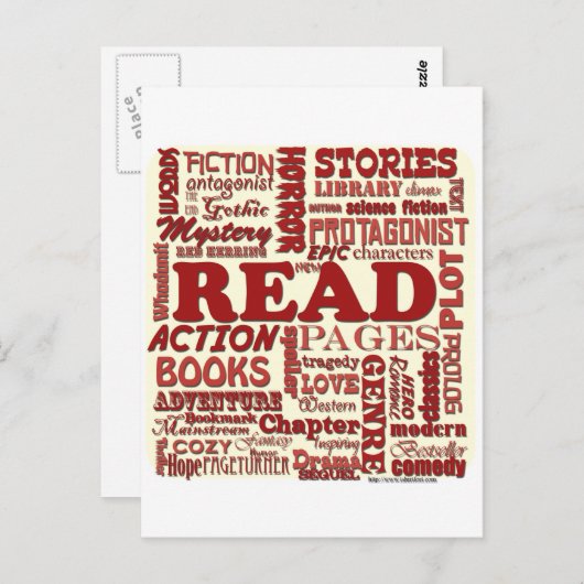 Lees alles over het rood! briefkaart (Voorkant / Achterkant)