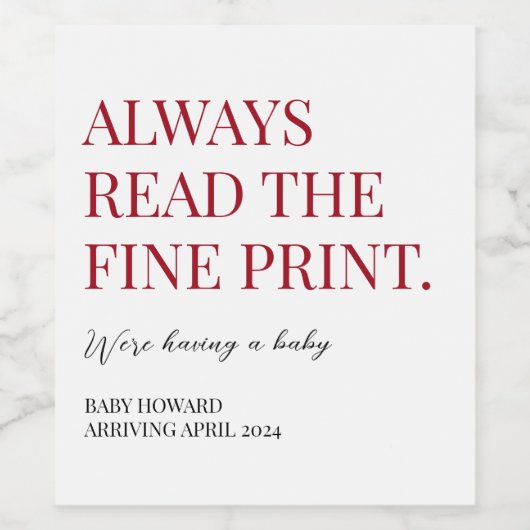 Lees altijd de aankondiging van de fijne afdrukzwa wijn etiket (Enkel label)