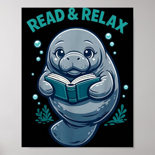 Lees &amp; ontspan lezer boek bibliotheek manatees poster (Voorkant)