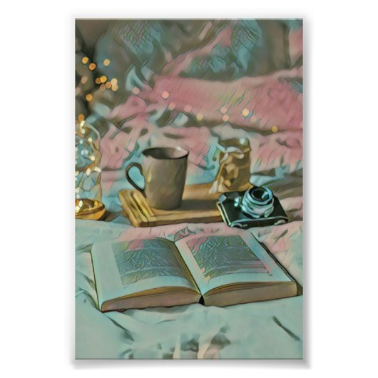 Lees Boeken, Drink Koffie Foto Afdruk (Voorkant)
