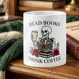 Lees Boeken Drink Koffie Grappig Skelet Boek Liefh Koffiemok