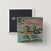 Lees Boeken, Drink Koffie Vierkante Button 5,1 Cm (Voorkant /achterkant)
