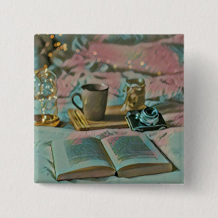 Lees Boeken, Drink Koffie Vierkante Button 5,1 Cm