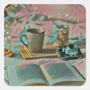 Lees Boeken, Drink Koffie Vierkante Sticker
