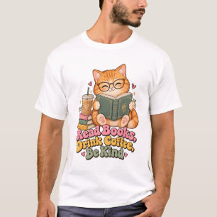 lees boeken drink koffie wees aardig, schattige ro t-shirt