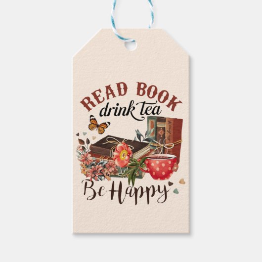 Lees boeken, Drink Tea & Be Happy Cadeaulabel (Voorkant)
