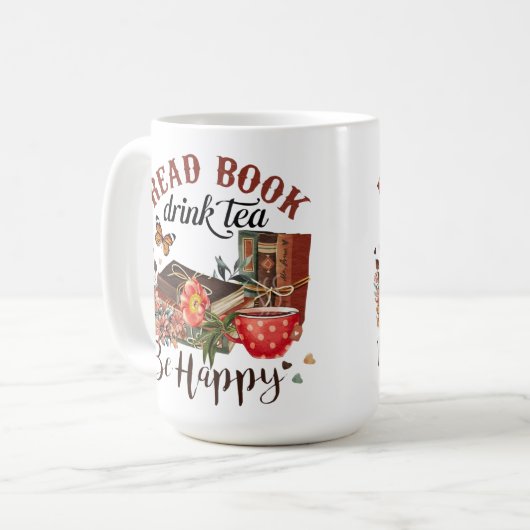Lees boeken, Drink Tea & Be Happy Koffiemok (Voorkant links)