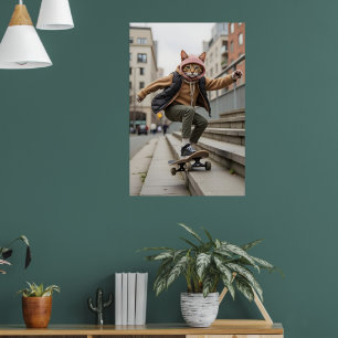 Lees Cat Skateboard Art Print