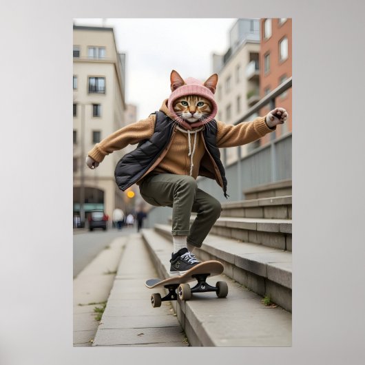 Lees Cat Skateboard Art Print (Voorkant)