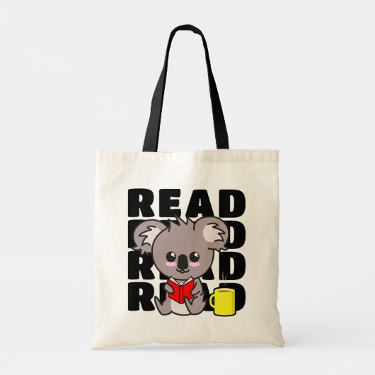 Lees: Cute Koala Reading Book & Coffee Mok Tote Bag (Achterkant)