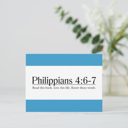 Lees de Bijbelse Filippijnen 4:6-7 Briefkaart (Staand voorkant)