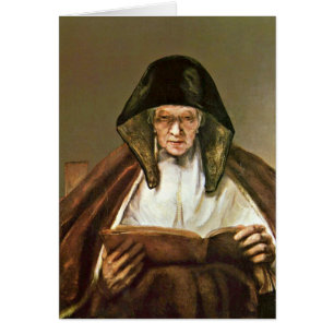 Lees de oude vrouw door Rembrandt van Rijn