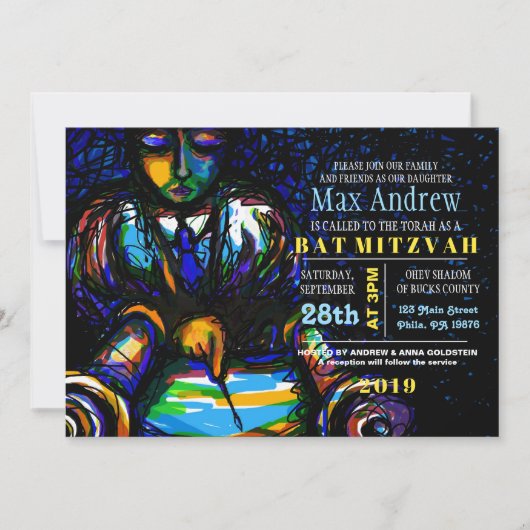 Lees de Torah Bar Bat Mitswa Uitnodiging (Voorkant)