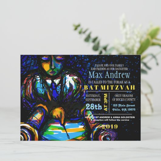 Lees de Torah Bar Bat Mitswa Uitnodiging (Staand voorkant)