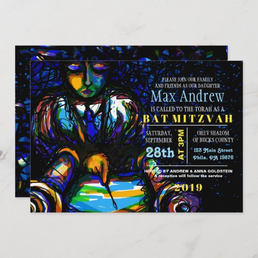 Lees de Torah Bar Bat Mitswa Uitnodiging (Voorkant / Achterkant)