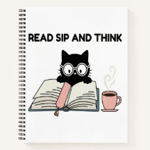 Lees, Drink En Denk Schattige Kat Leest Boek & Kof