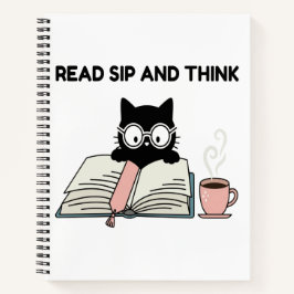 Lees, Drink En Denk Schattige Kat Leest Boek & Kof