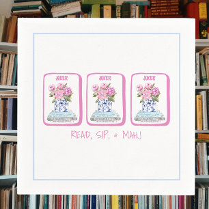 Lees, drink & Mahj Boekenliefhebber Mahjong Pioenr Servet