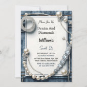 Lees Elegant Gem Bling Denim en Diamonds Sweet 16 Kaart (Voorkant)