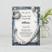 Lees Elegant Gem Bling Denim en Diamonds Sweet 16 Kaart (Staand voorkant)