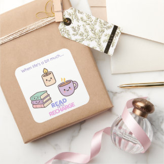 Lees- en Oplaadstickers Kawaii Cadeau voor Boekenl Vierkante Sticker