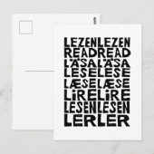 Lees in 8 talen Lino Print Briefkaart (Voorkant / Achterkant)