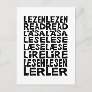 Lees in 8 talen Lino Print Briefkaart