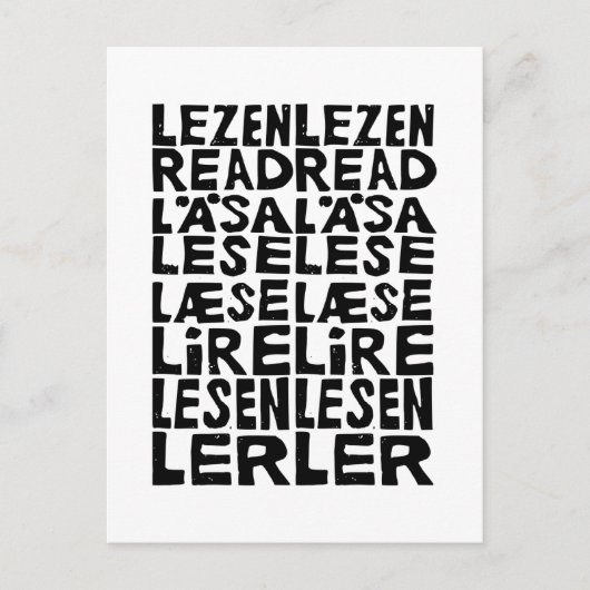 Lees in 8 talen Lino Print Briefkaart (Voorkant)