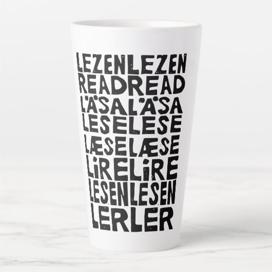Lees in 8 Talen Lino Print Latte Mok (Voorkant)