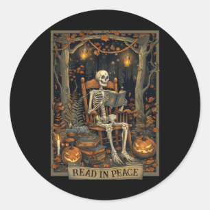 Lees in Vrede Skelet Halloween Lees verboden boeke Ronde Sticker