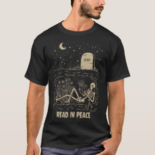 Lees in Vrede Skelet Leest Boeken Grappige Hallowe T-shirt