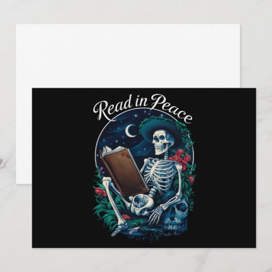 Lees in vrede Skelet Lezer Boekenliefhebber Boekli Kaart (Voorkant / Achterkant)