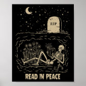 Lees in Vrede Skeleton Boeken lezen Funny Hallowe Poster (Voorkant)