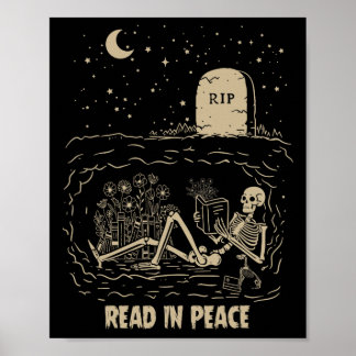 Lees in Vrede Skeleton Boeken lezen Funny Hallowe Poster