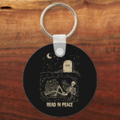 Lees in Vrede Skeleton Boeken lezen Funny Hallowe Sleutelhanger (Voorkant)