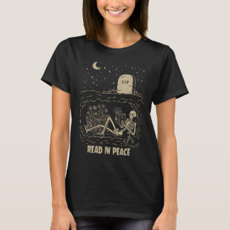 Lees in Vrede Skeleton Boeken lezen Funny Hallowe T-shirt