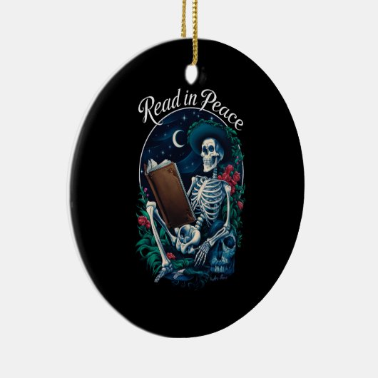 Lees in Vrede Skeleton Leesboek Lover Bookish Keramisch Ornament (Rechts)