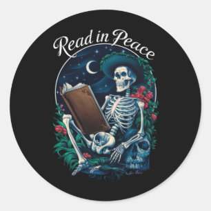 Lees in Vrede Skeleton Leesboek Lover Bookish Ronde Sticker
