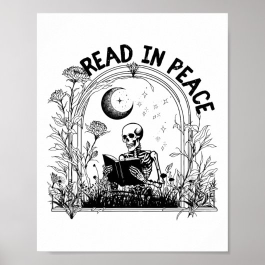 Lees in Vrede Spooky Teacher Skeleton Lees boek Ha Poster (Voorkant)